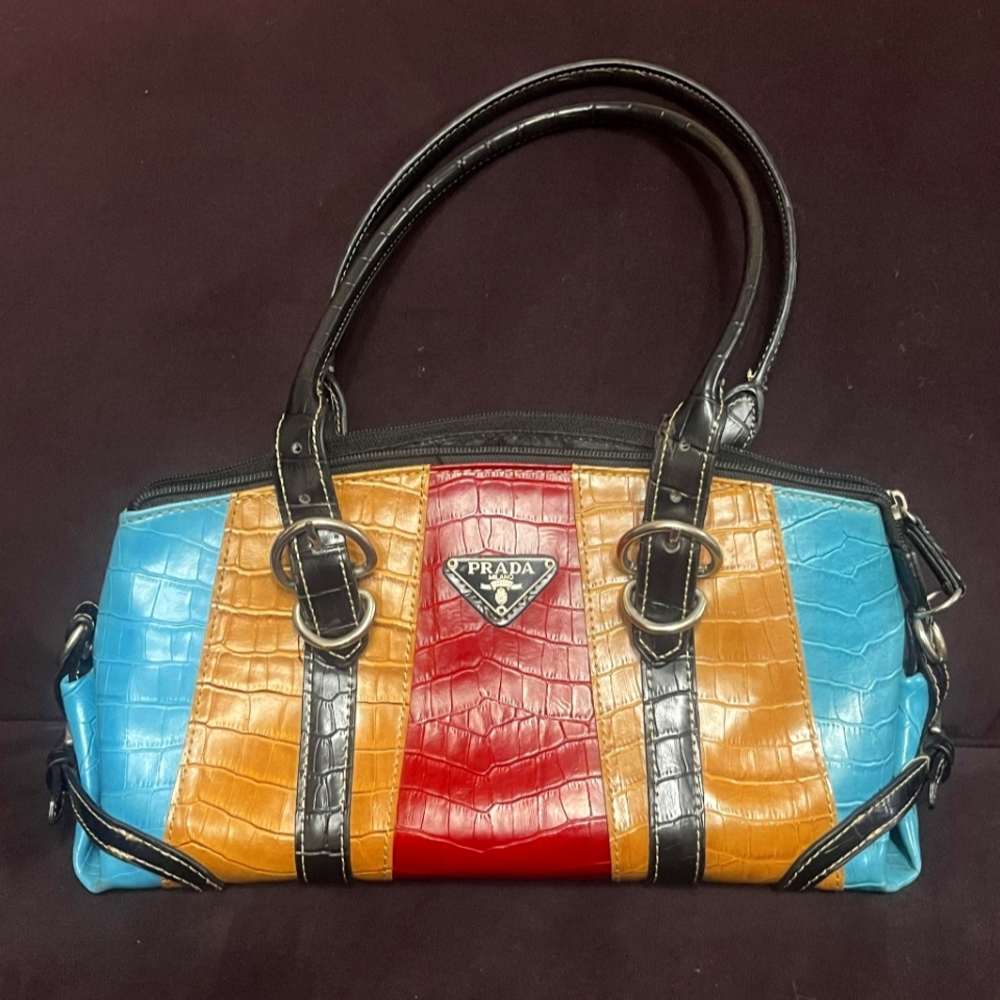 Prada labeled Color Block Crocodile Style  Bag